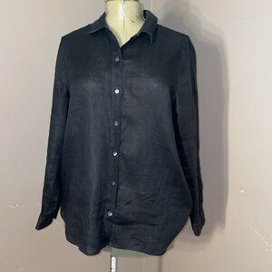 J. Jill Love Linen Missy Long Blouse Button Up Black Long Sleeve Wms Sz M